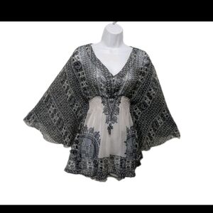 Cotton Express Babydoll Kimono Blouse Sheer Top S Fairy Whimsical Bohemian #8900